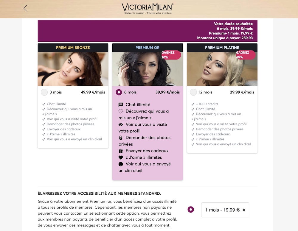 Tarifs sur Victoria milan