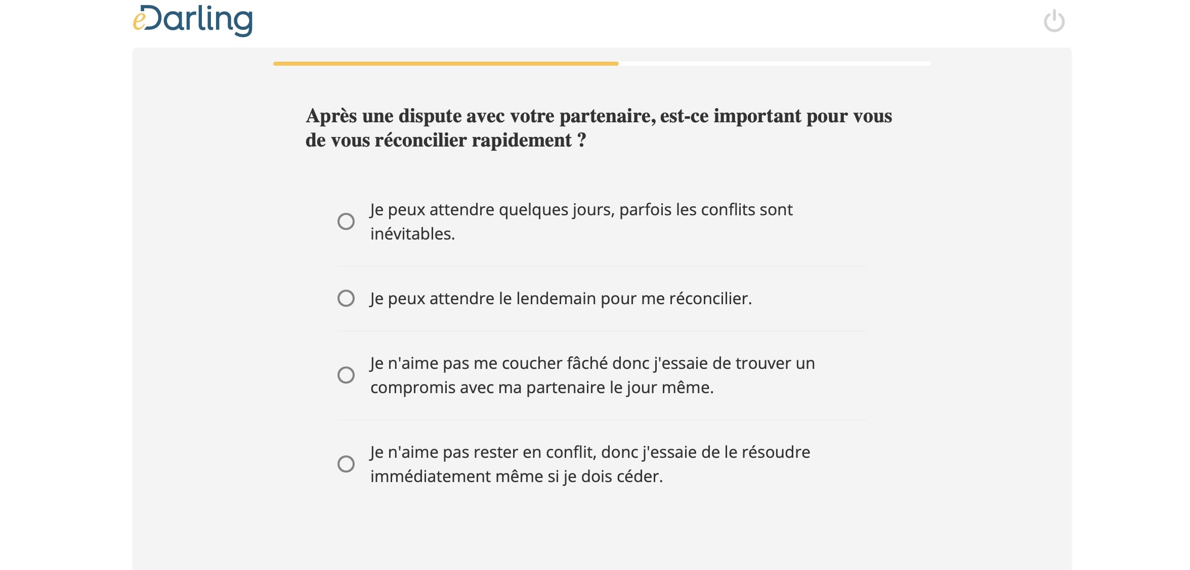 Exemple de question sur le test de personnalité de eDarling
